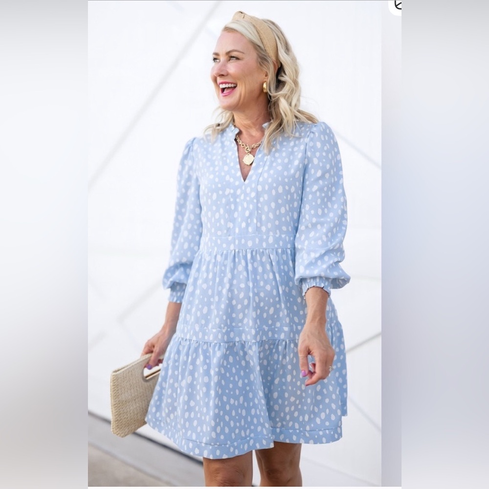 Elegant Blue Polka Dot Dress